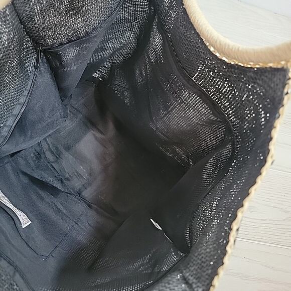 Cappelli Straworld Purse Black Lg Woven Straw Boho Hobo Coastal Resort Cruise - Picture 11 of 16